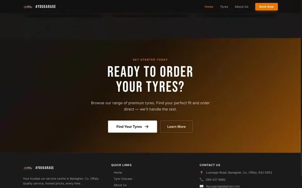4YouGarage tyre ordering and footer